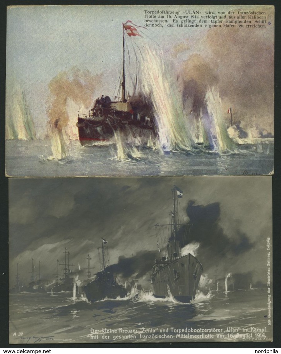 FELDPOST ULAN, Torpedobootzerstörer, 2 Verschiedene Ungebrauchte Künstlerkarten Von 1915, Pracht - Otros & Sin Clasificación