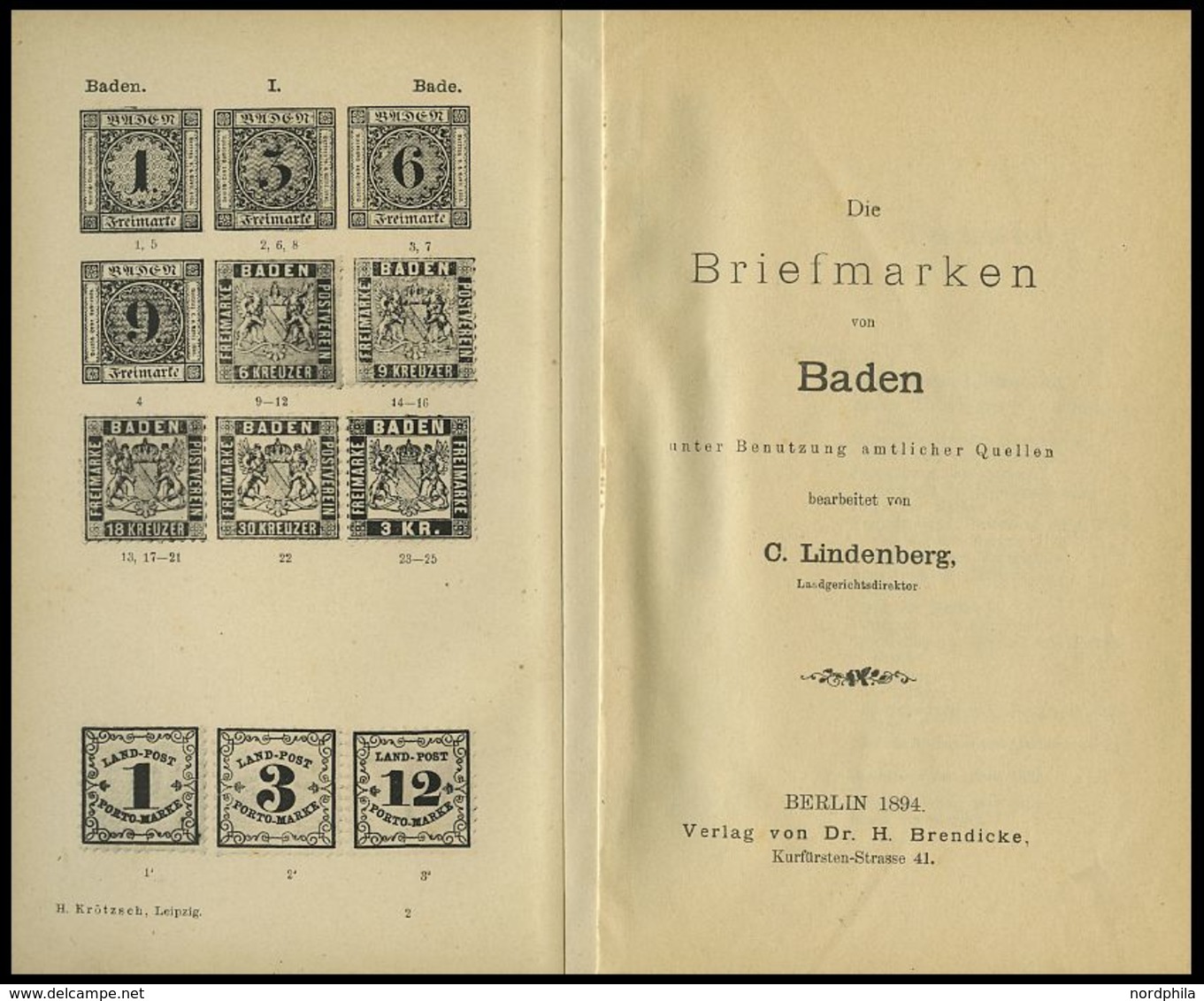 PHIL. LITERATUR Die Briefmarken Von Baden, 1894, C. Lindenberg, 171 Seiten, Gebunden, Einband Leichte Gebrauchsspuren, 2 - Philately And Postal History