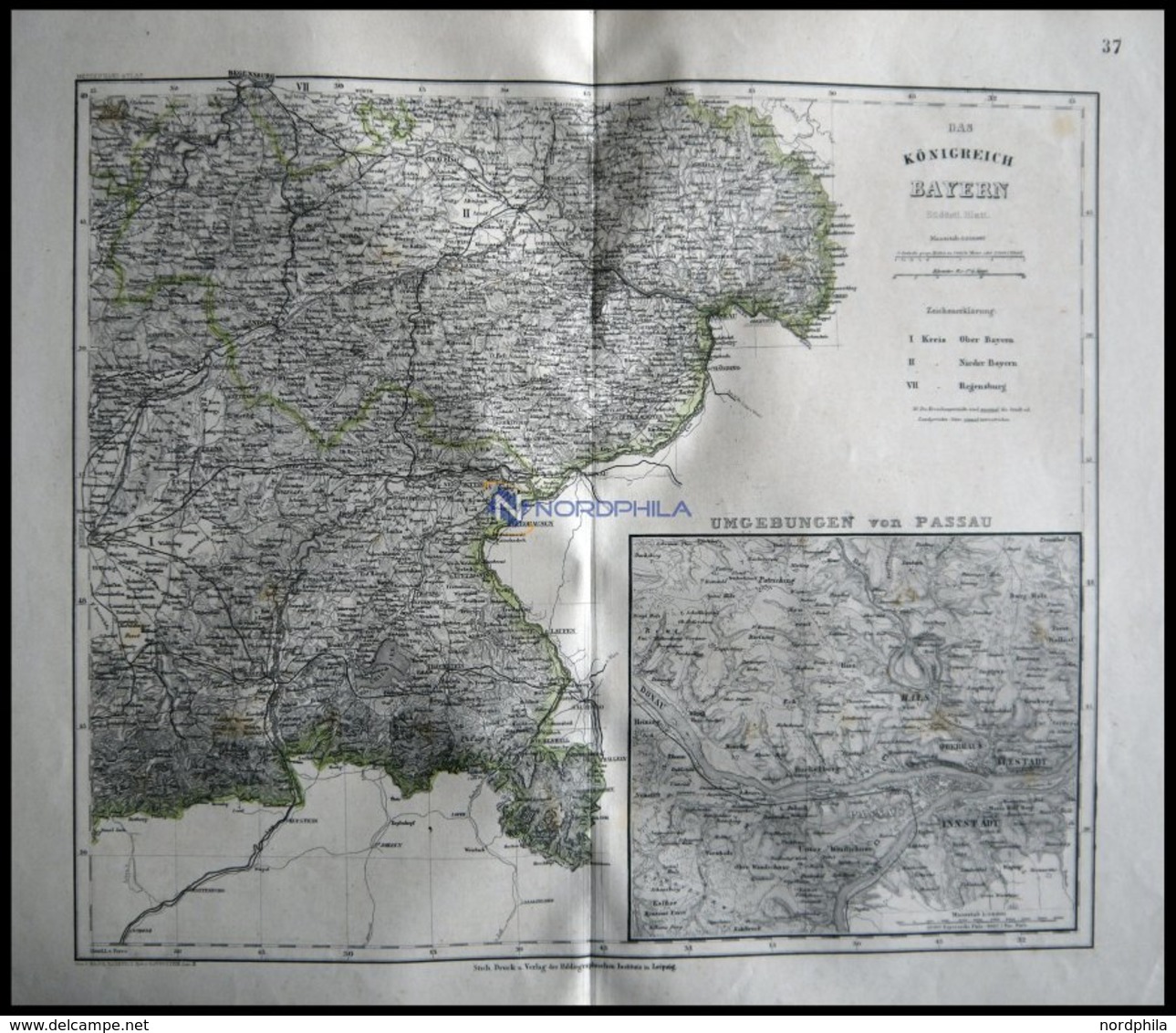 Generalkarte, Der Südöstliche Teil, Grenzkolorierter Stahlstich Aus Meyers Hand-Atlas, 1875 - Other & Unclassified