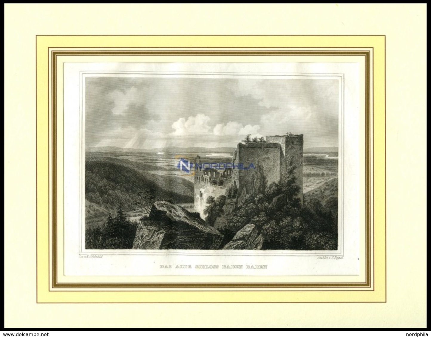 BADEN-BADEN: Die Ruine Des Alten Schlosses, Stahlstich Von Schönfeld/Poppel, 1840 - Lithographien