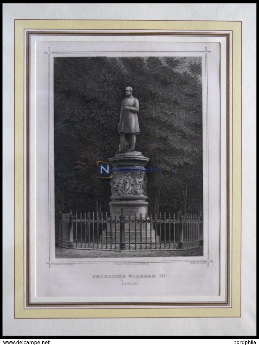 BERLIN: Denkmal Friedrich Wilhelm III., Stahlstich Von Schwarz/Strunz Um 1833 - Lithographien