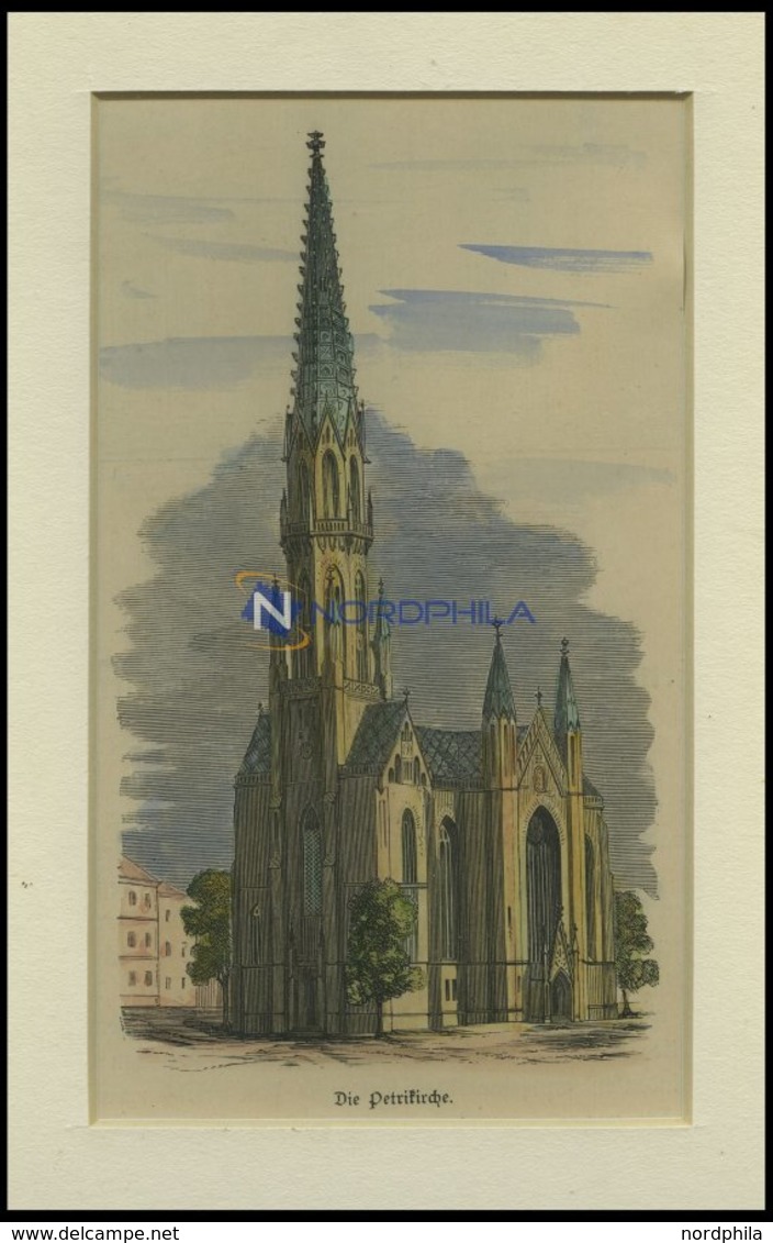 BERLIN: Die Petrikirche, Kolorierter Holzstich Um 1880 - Lithographien