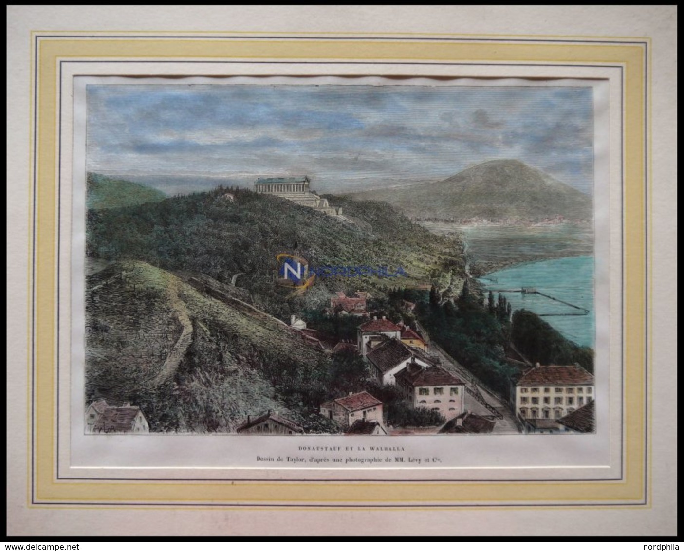 DONAUSTAUF, Gesamtansicht Mit Walhalls, Kolorierter Holzstich Um 1880 - Lithographien