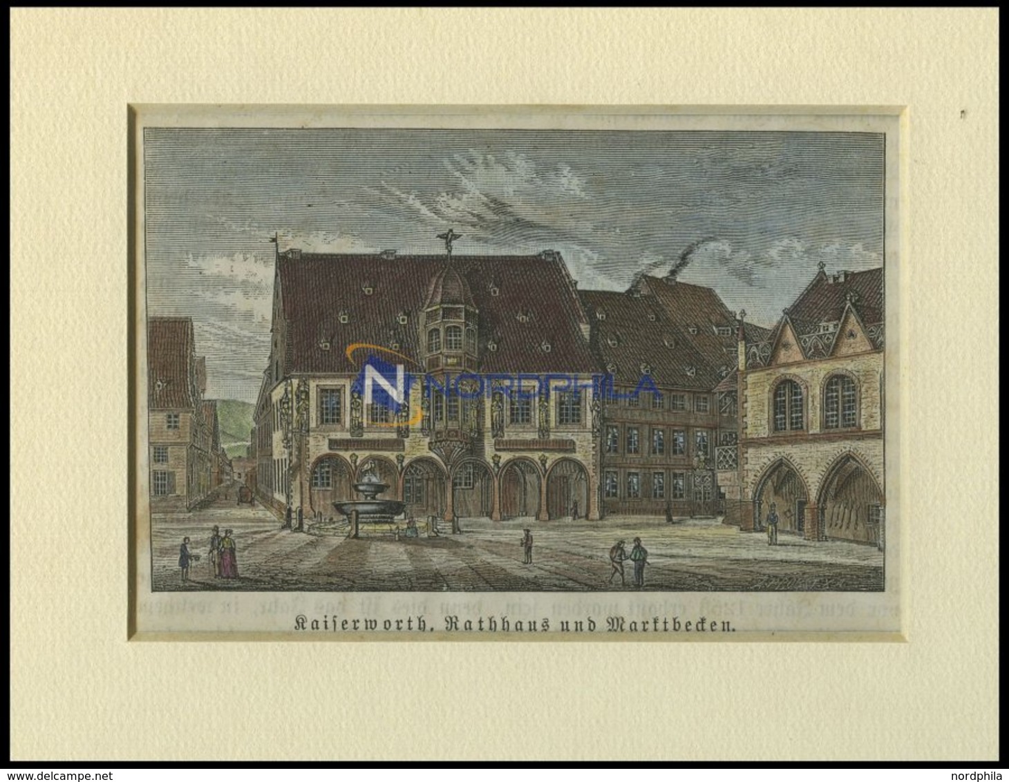GOSLAR: Kaiserworth, Rathaus Und Marktbecken, Kolorierter Holzstich Auf Vaterländische Geschichten Von Görges 1843/4 - Lithographien