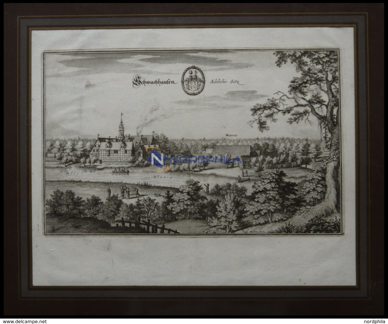 SCHWACHHAUSEN A.d.Aller, Gesamtansicht, Kupferstich Von Merian Um 1645 - Lithographies