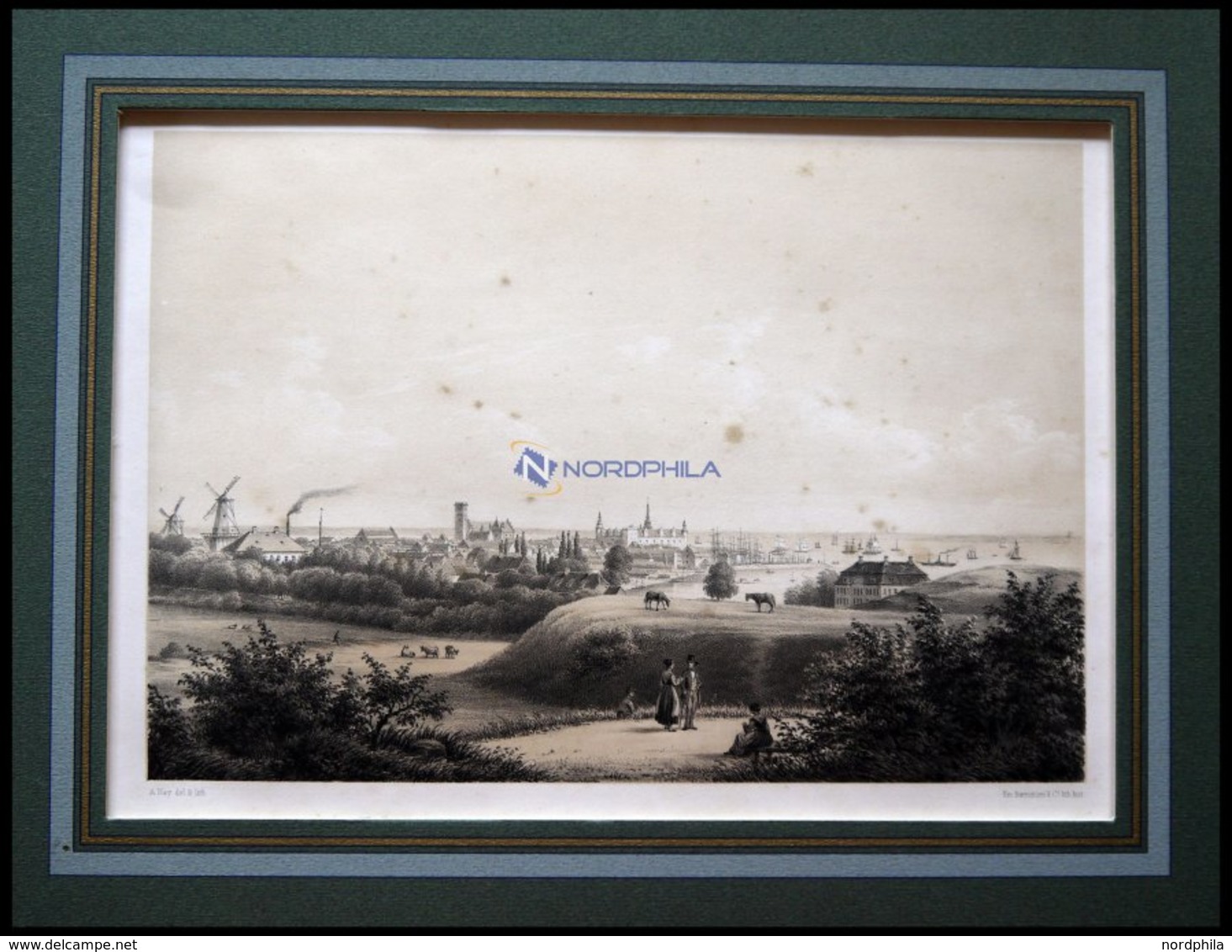 HELSINGÖR (Helsingör), Gesamtansicht, Lithographie Mit Tonplatte Von Alexander Nay Bei Emil Baerentzen, 1856, Leicht Sto - Lithographies