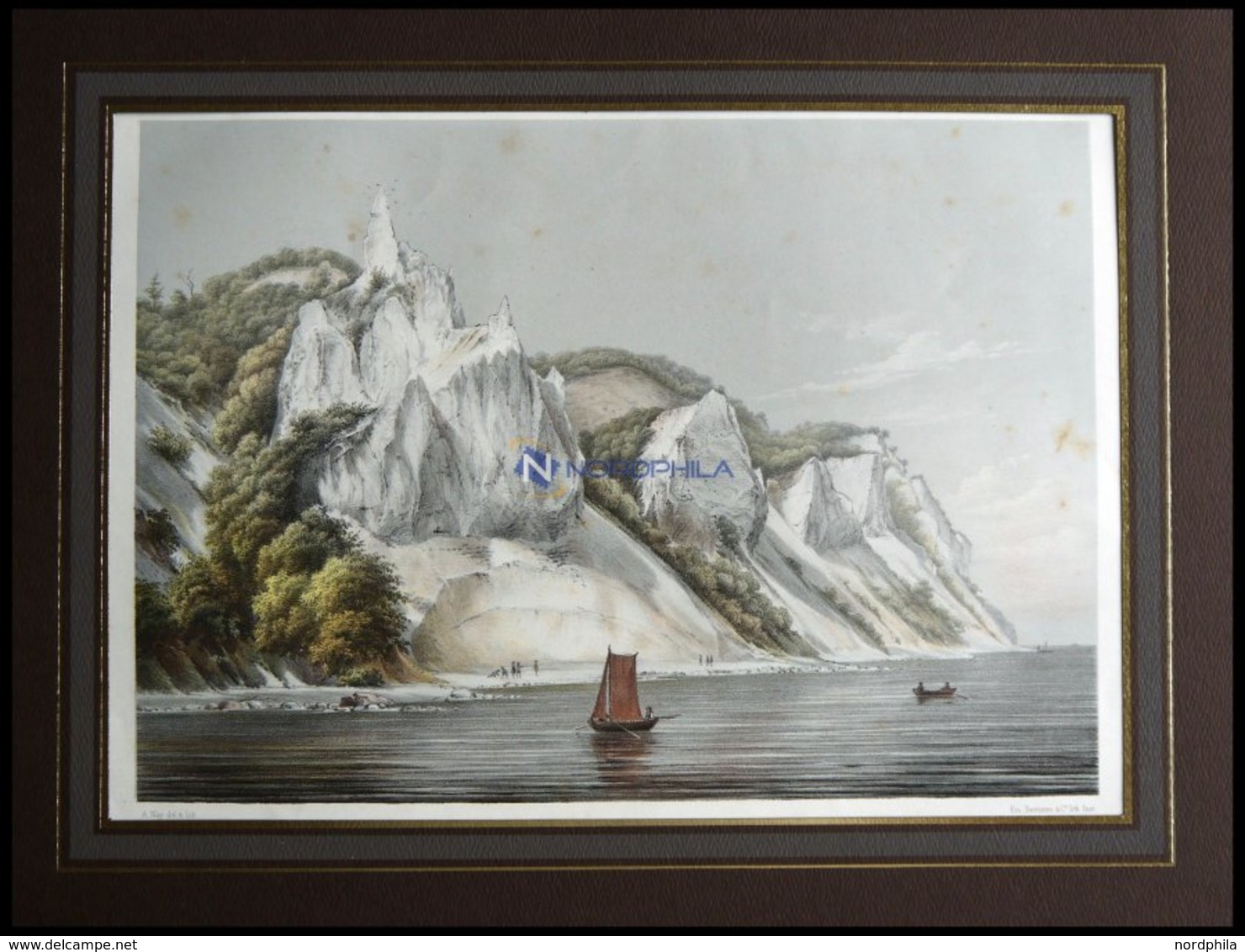 MÖNS (Möens Klint), Der Kreidefelsen, Kolorierte Lithographie Mit Tonplatte Von Alexander Nay Bei Emil Baerentzen, 1856 - Lithographien