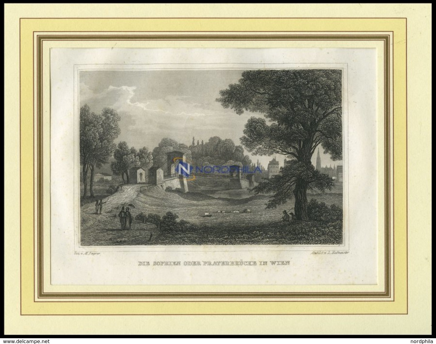 WIEN: Die Sophien-oder Praterbrücke, Stahlstich Von Bayrer/Hoffmeister, 1840 - Lithographien