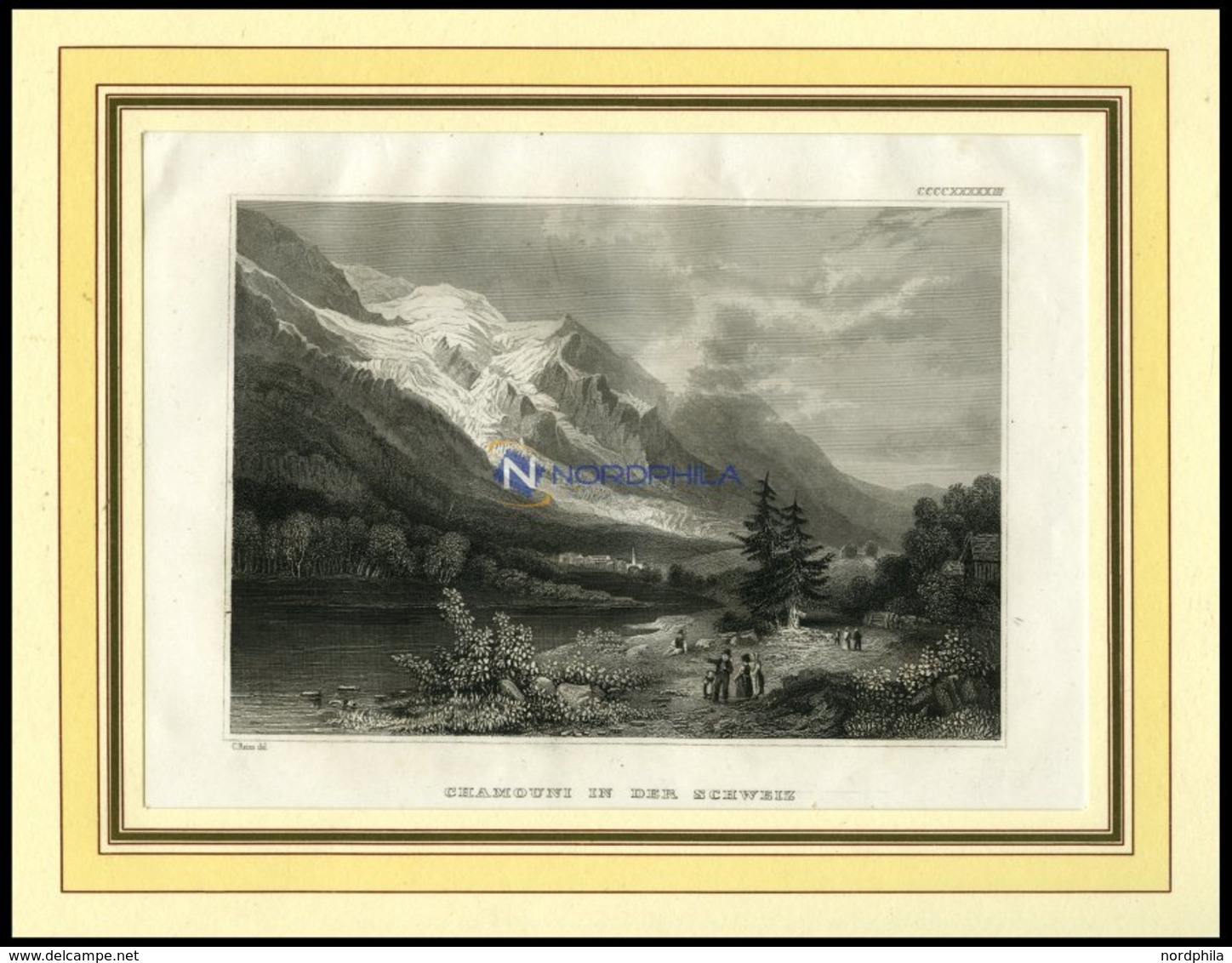 CHAMOUNY, Gesamtansicht, Blick In Das Tal, Stahlstich Von B.I.um 1840 - Litografia
