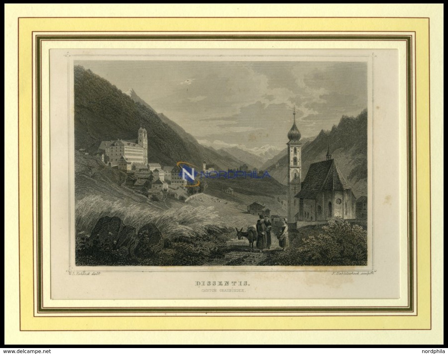 DISSENTIS/GRAUBÜNDEN, Teilansicht, Stahlstich Von Rohbock/Hablitschek Um - Lithographien