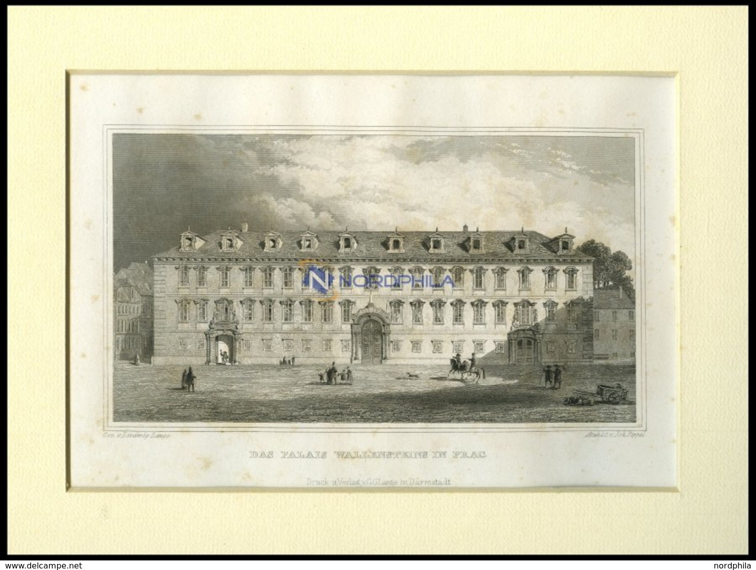 PRAG: Das Palais Wallenstein, Stahlstich Von Lange/Poppel, 1840 - Lithographien