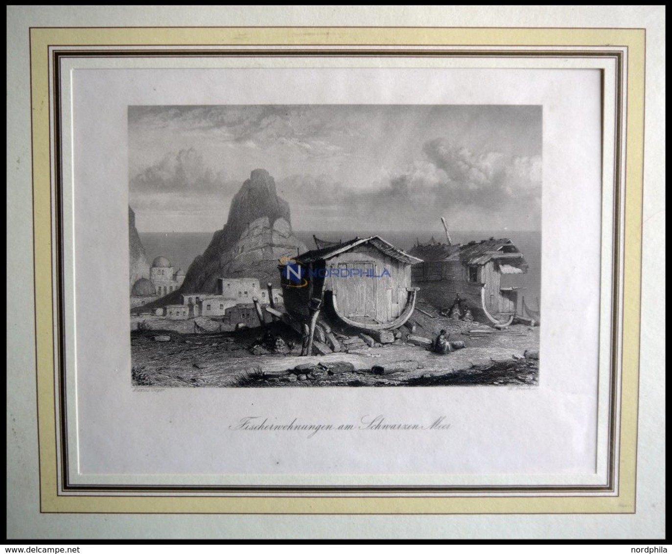 ISRAEL: Fischerwohnungen Am Schwarzen Meer, Stahlstich Von Geyer/French Um 1840 - Lithographien