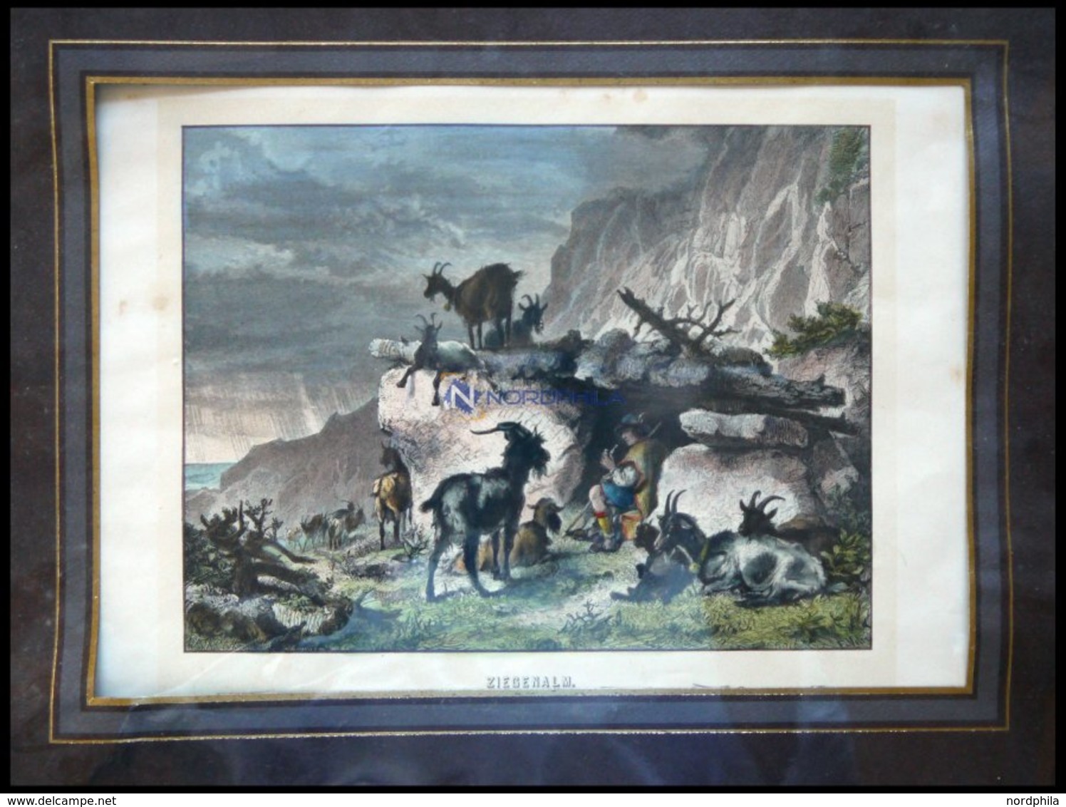 Auf Der Ziegenalm, Kolorierter Holzstich Aus Stieler Um 1880 - Lithographien