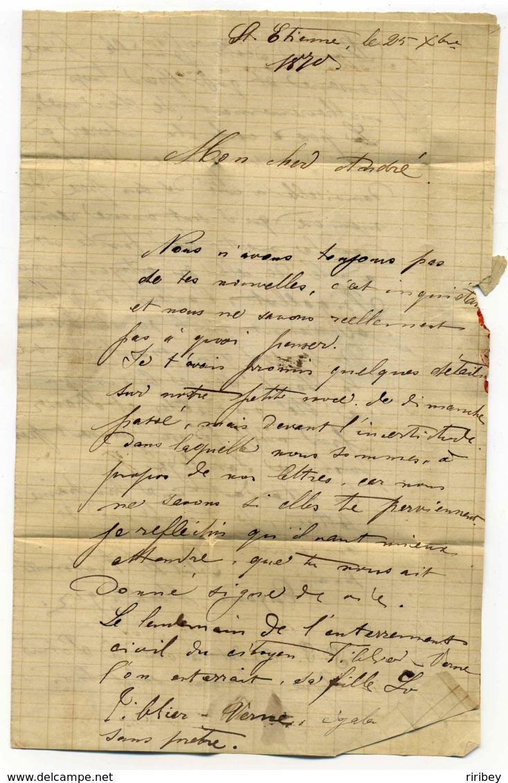 ARMEE DU RHIN  + T17 SAINT ETIENNE / Décembre 1870 / Lettre En Port Payé Pour TOULON - Marques D'armée (avant 1900)