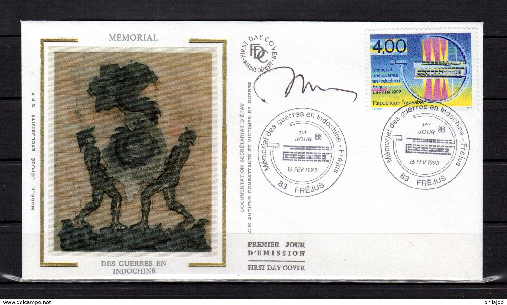 " MEMORIAL DES GUERRES EN INDOCHINE "  Sur Enveloppe 1er Jour De 1993 SIGNEE. N° YT 2791 Parfait état. FDC - Militaria