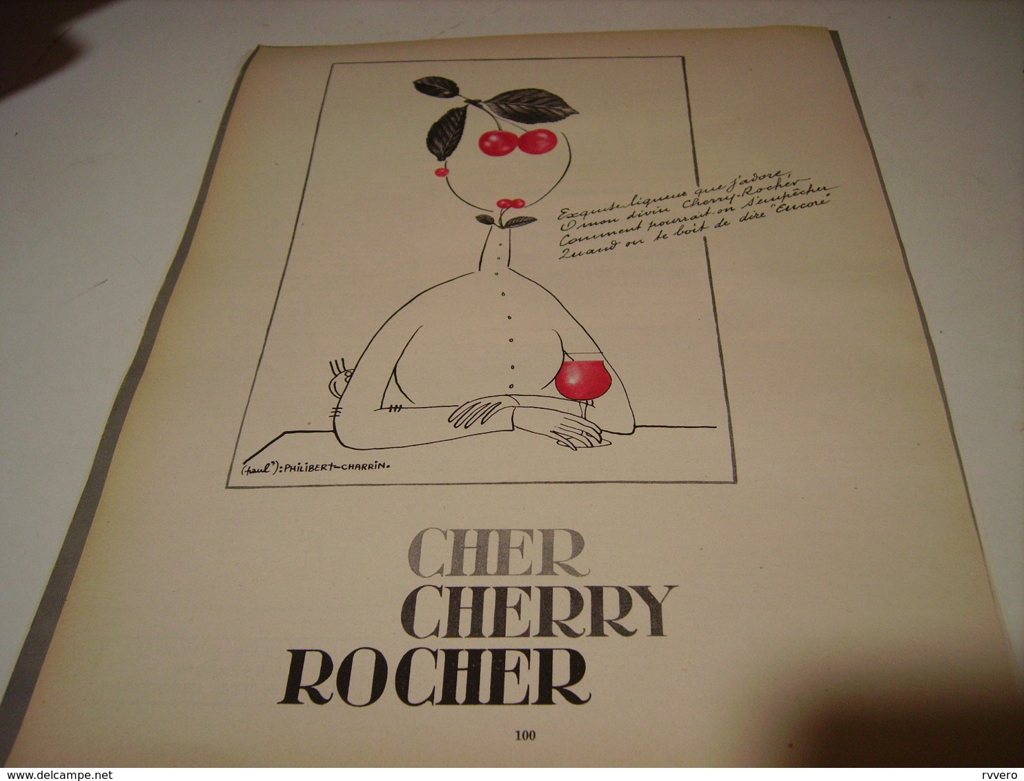 ANCIENNE PUBLICITE CHER CHERRY ROCHER DIGESTIF 1954 - Alcools