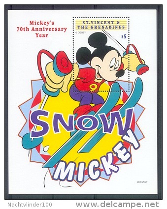 Nct629 WALT DISNEY MICKEY SKIING ST. VINCENT & THE GRENADINES 1999 PF/MNH - Disney