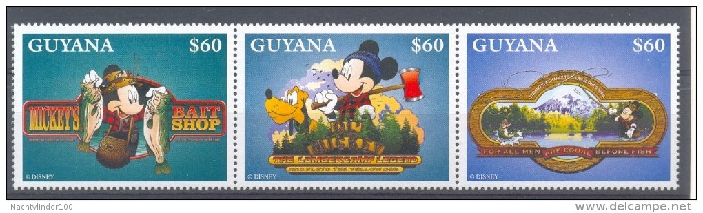 NctA105 WALT DISNEY MICKEY PLUTO OPEN AIR ACTIVITIES FISHING VISSEN HOND DOG GUYANA 1996 PF/MNH - Disney