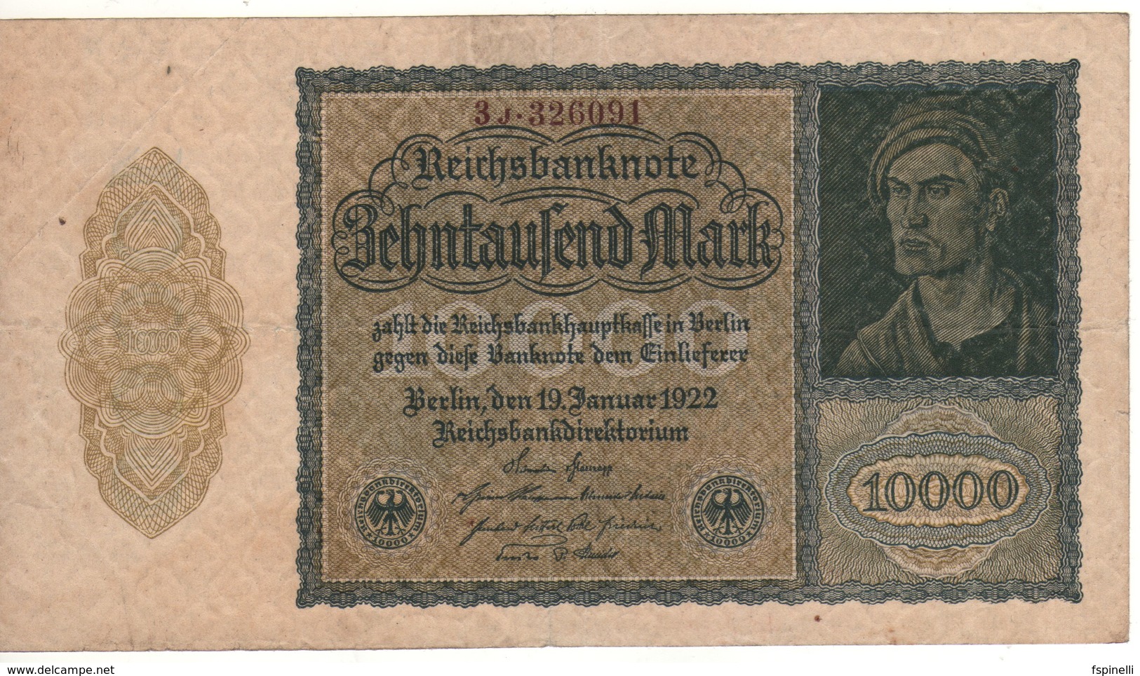 GERMANY  10'000 Mark  P72/R69    Dated 19.1.1922   XF - 10.000 Mark