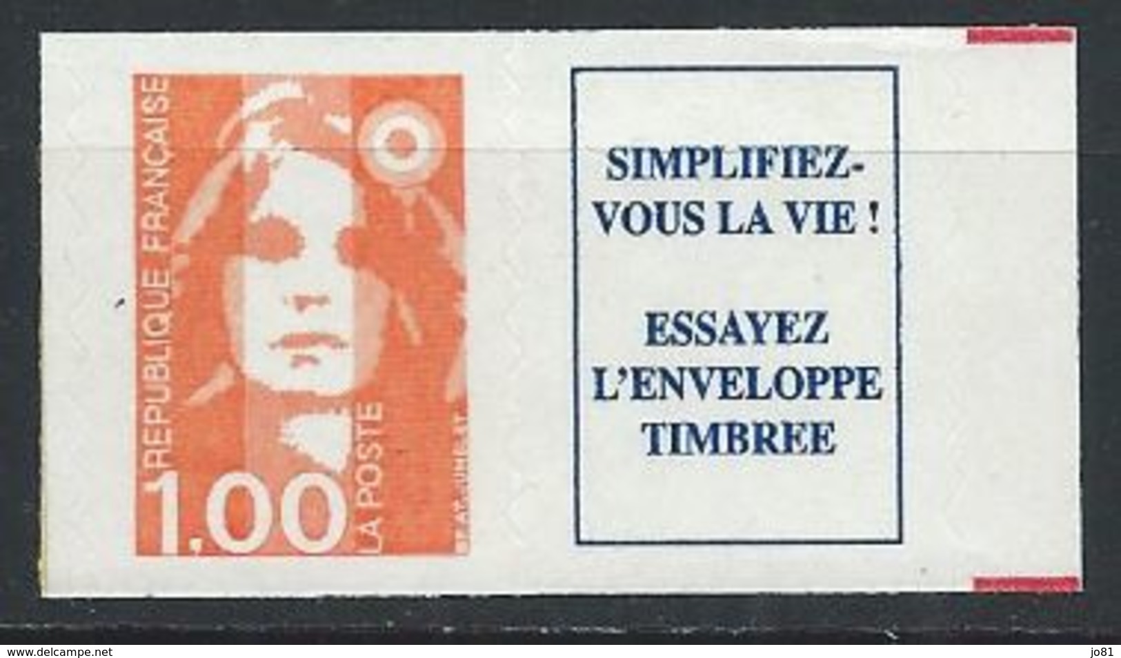 France YT Adhésif 8a XX / MNH Double Barre Rouge - Other & Unclassified