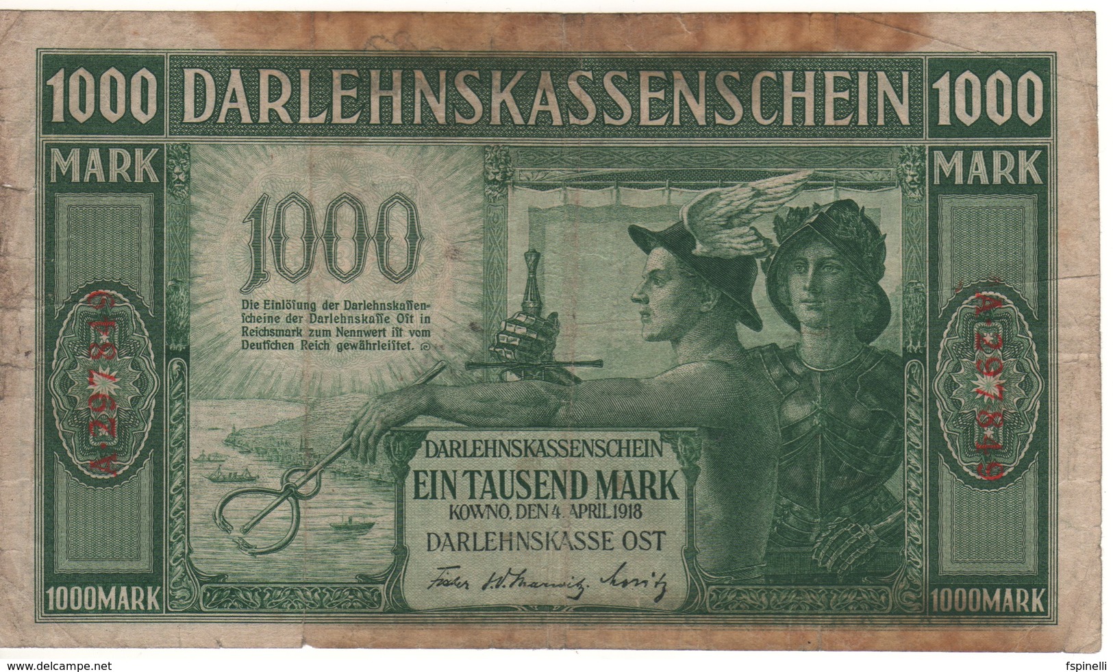 GERMANY  1'000 Mark  PR134a  ( Darlenkassenschein )  Dated 4.4.1918   VF - Primera Guerra Mundial