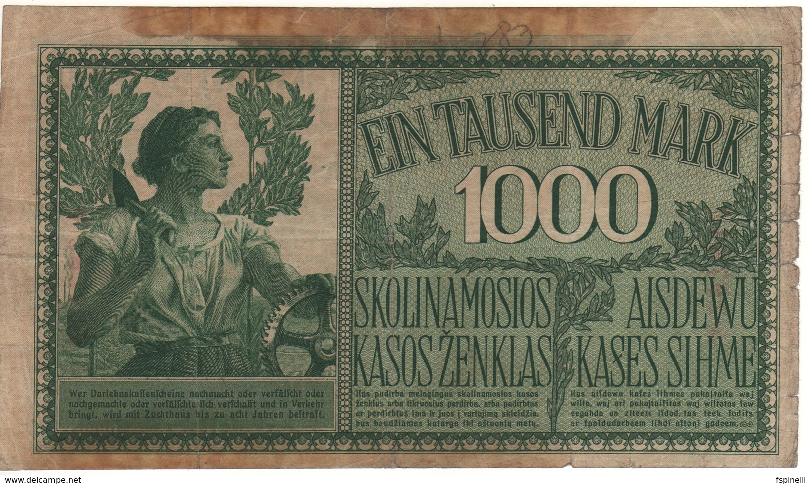 GERMANY  1'000 Mark  PR134a  ( Darlenkassenschein )  Dated 4.4.1918   VF - 1° Guerra Mondiale