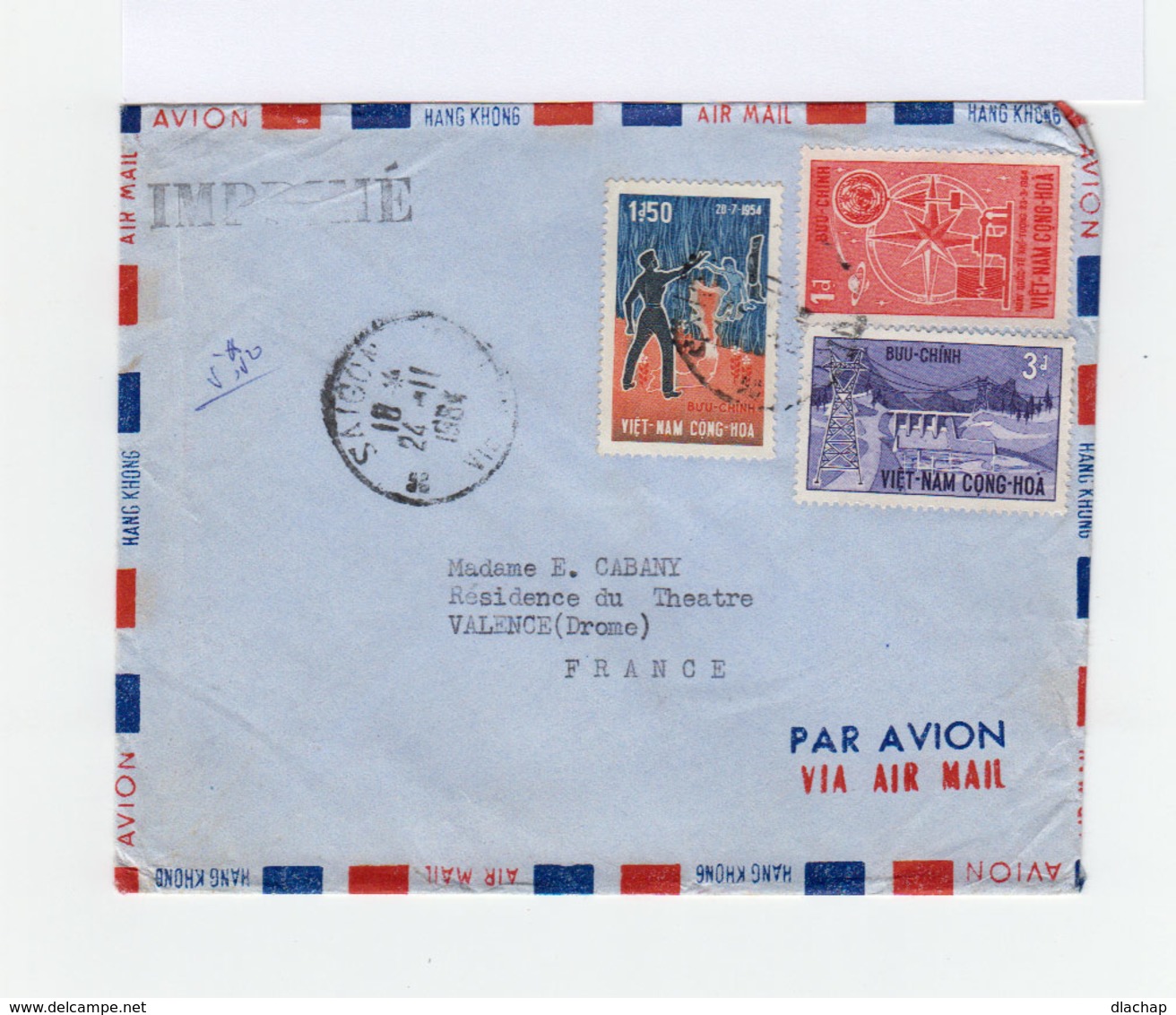 Sur Enveloppe Par Avion 3 Timbres Viet Nam Cong Hoa. CAD Saigon 1964. Vers La France. (842) - Viêt-Nam