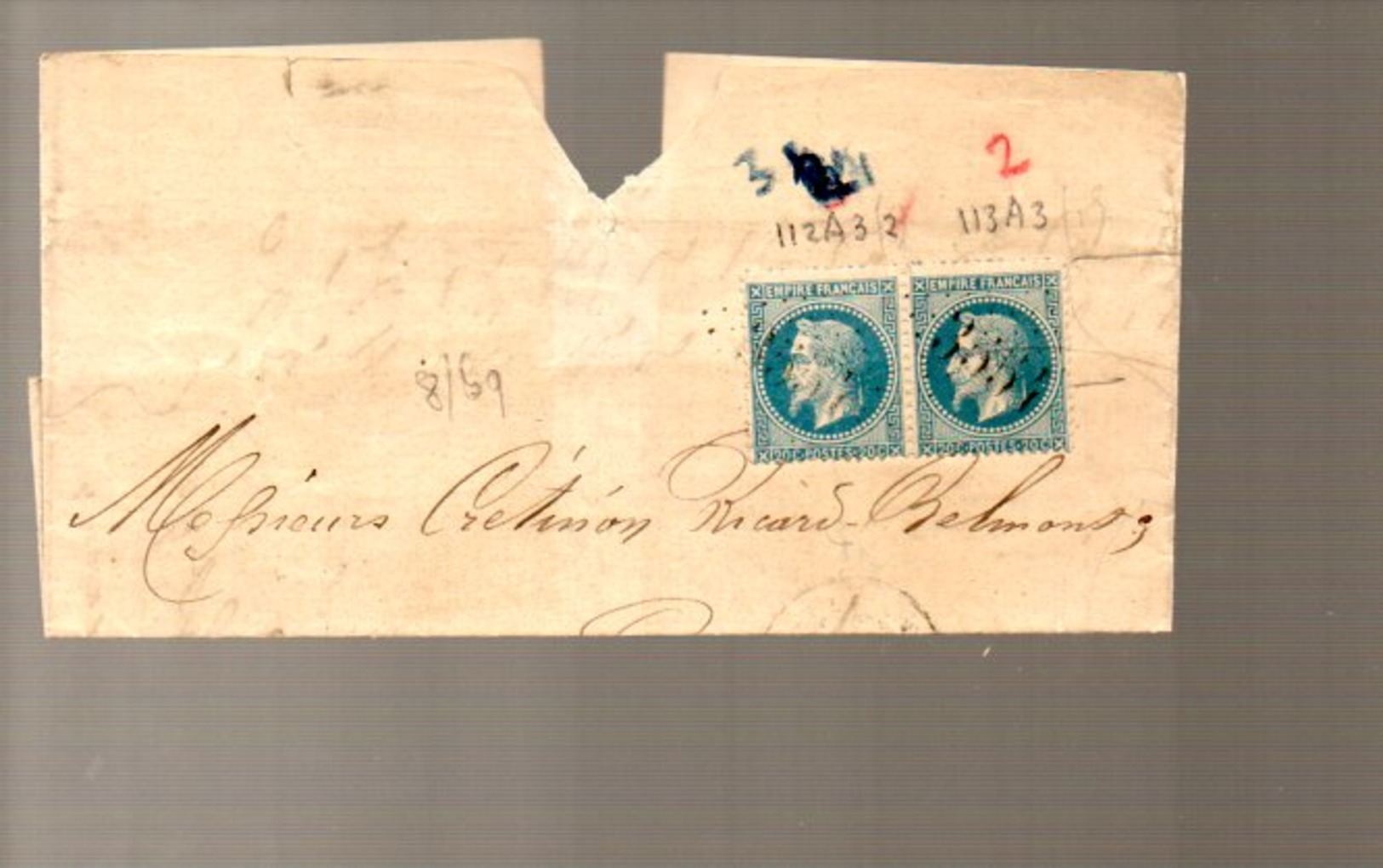 40 Cts Grand Chiffres 3554 = Saint-Claude-sur-Bienne > Crétinon Ricard-Belmont à Lyon  (EO7-502) - 1863-1870 Napoléon III Lauré