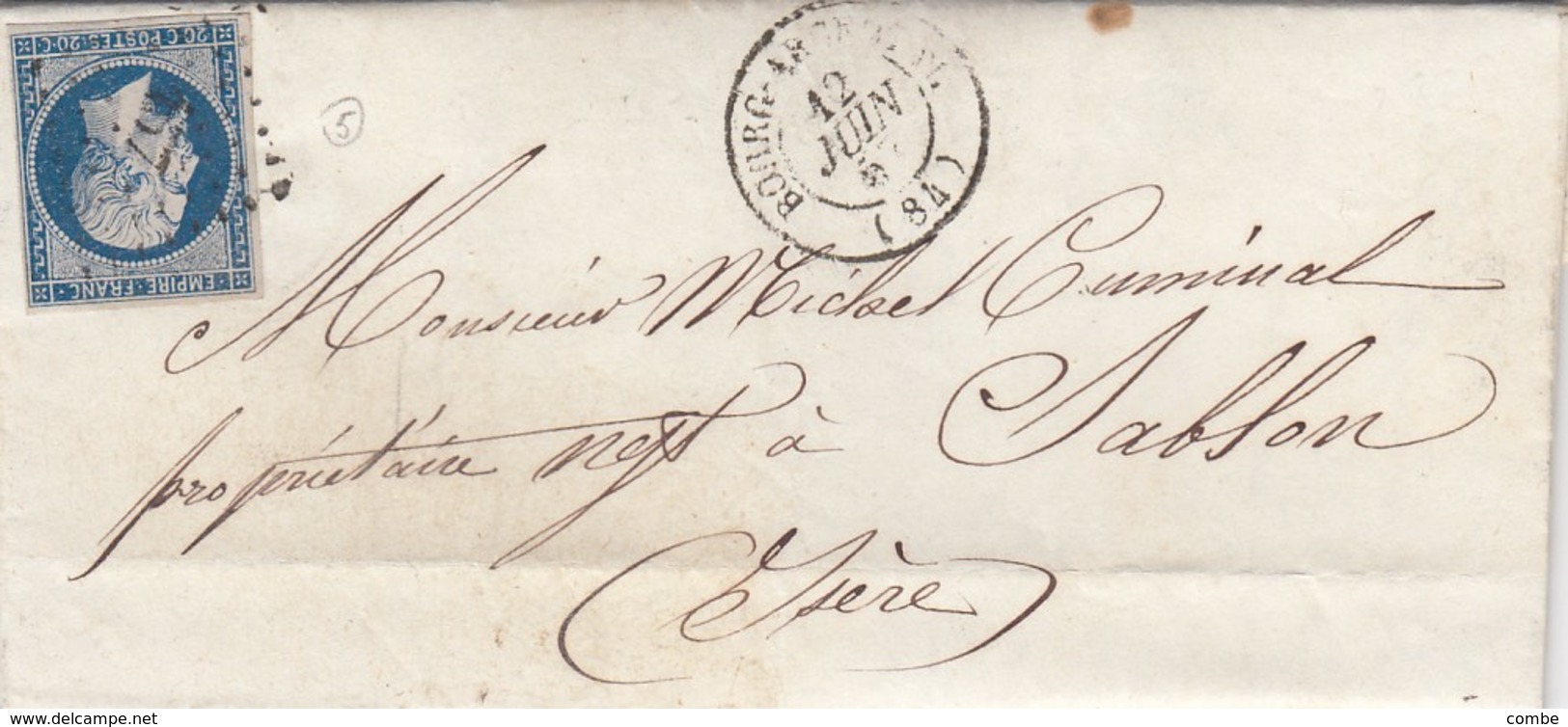 LETTRE. 12 JUIN 57. LOIRE BOURG ARGENTAL. PC 467 POUR SABLON ISERE - 1849-1876: Période Classique