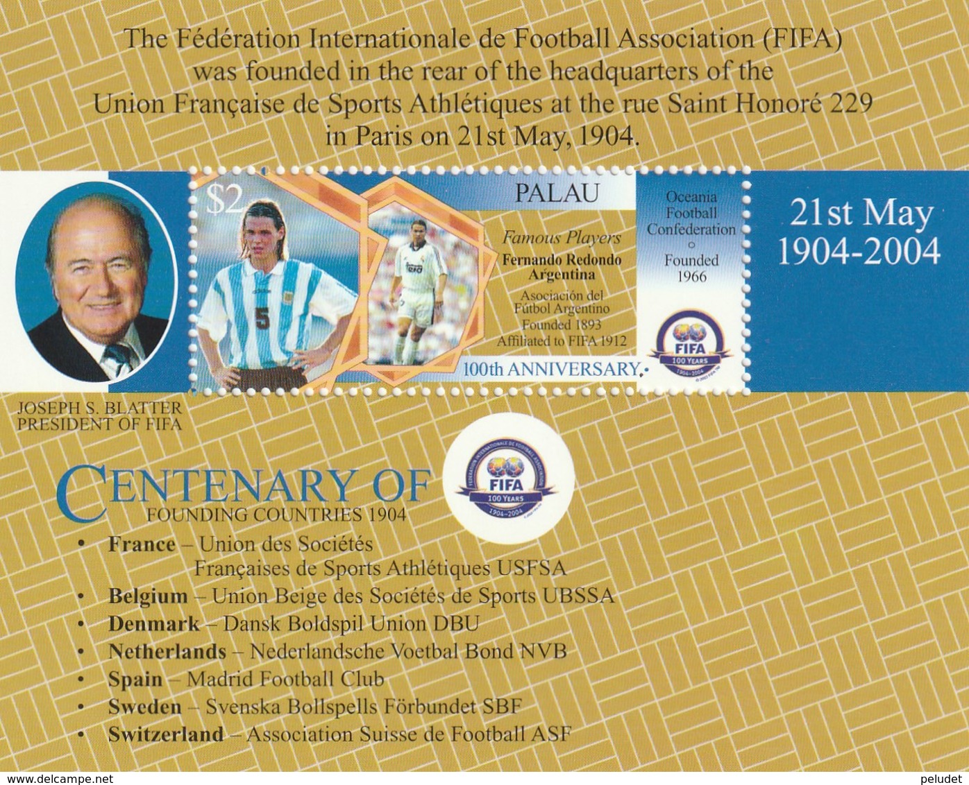 Palau 2004 The 100th Anniversary Of FIFA - Football Players 1v  M/s Mint - Palau