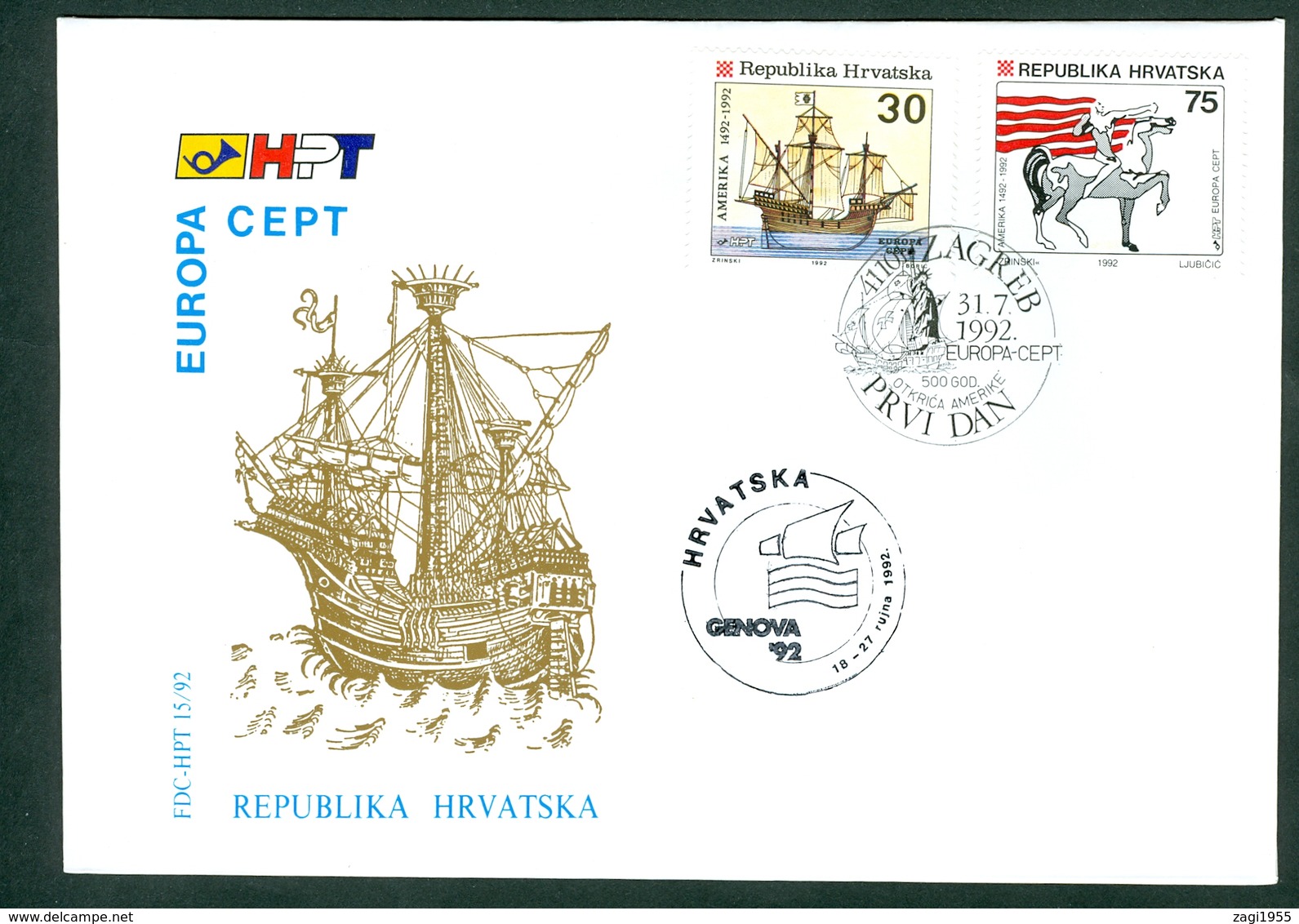 Croatia 1992 Italy Genova Promotion Commemorative Cancel Of C. Post (#1) On Exhibition Abroad Letter Stationery America - Croatia