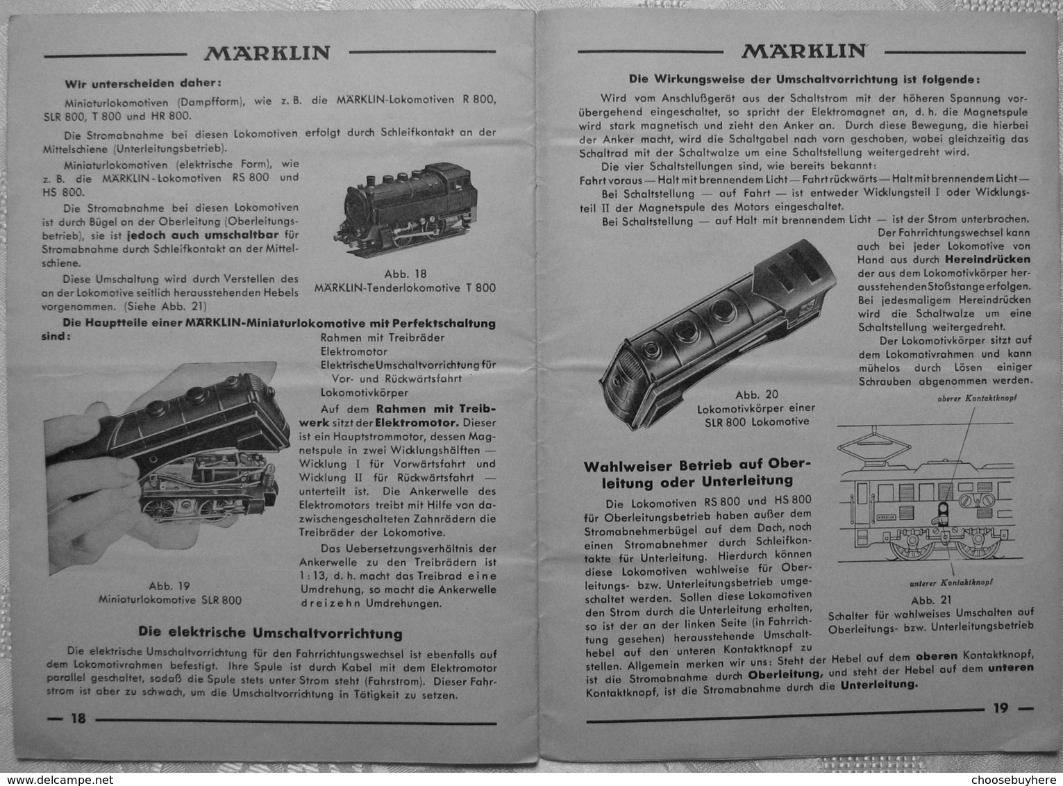 MÄRKLIN 800 Gebrauchsanleitung Modellbahn Spur 00 Historische Literatur 1938 - Locomotive