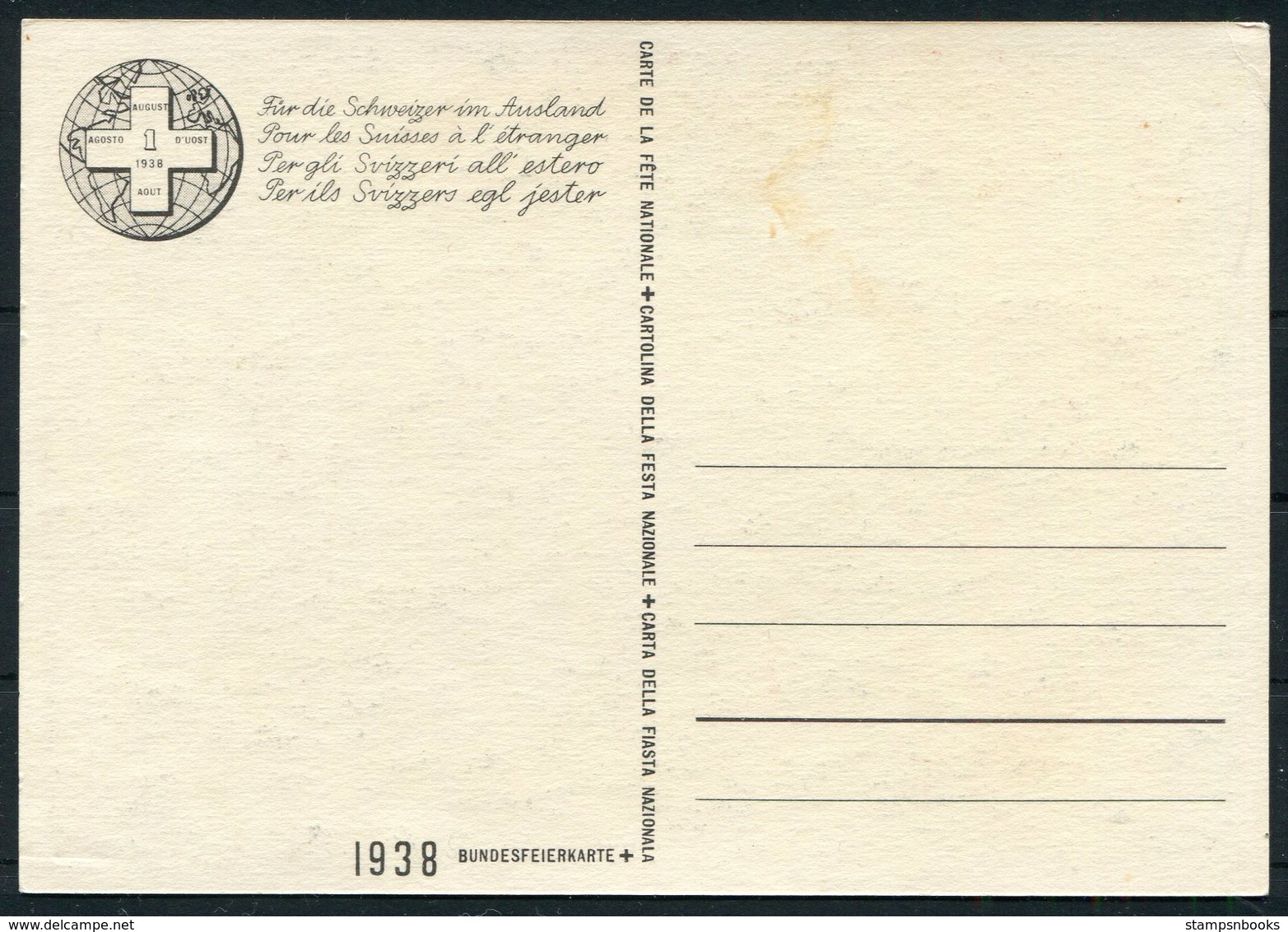 1938 Switzerland Bundesfeierkarte - Covers & Documents