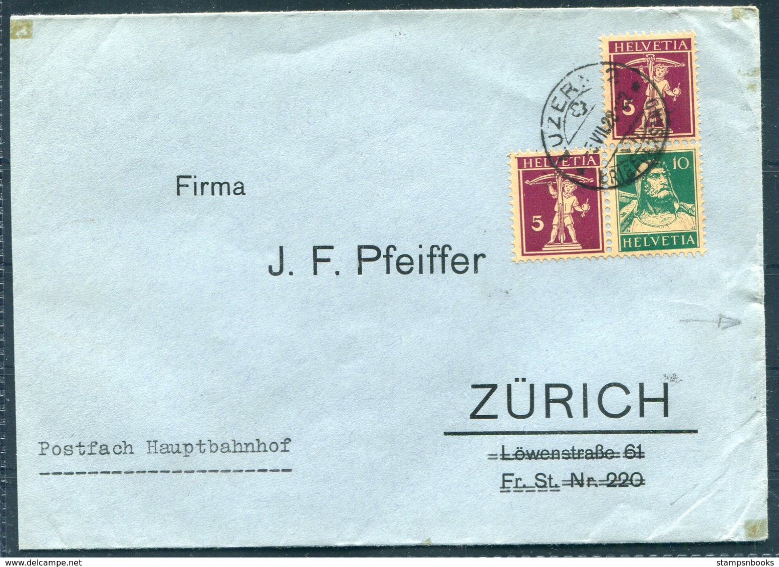 1928 Switzerland Luzern Turnfest Vignette (reverse) Cover - Zurich. Z11 - Covers & Documents