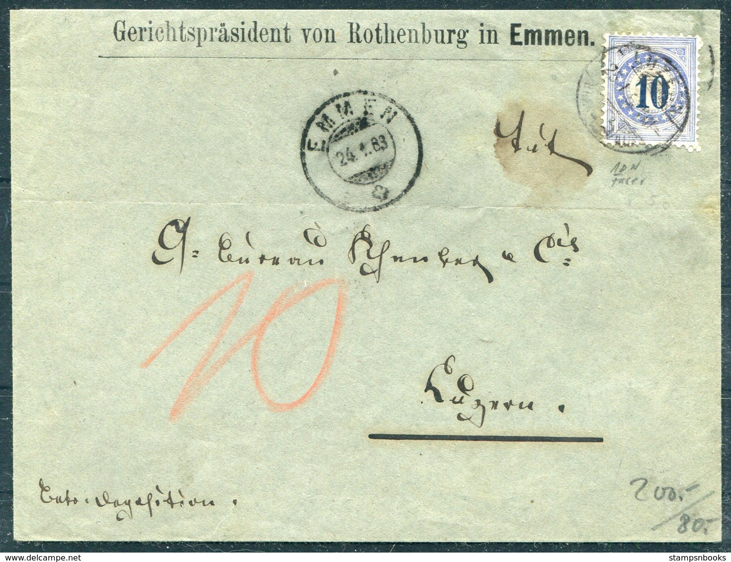 1883 Switzerland Gerichtsprasident Von Rothenburg In Emmen 10c Fraserpapier (N10) Portomarken Cover - Luzern. - Covers & Documents