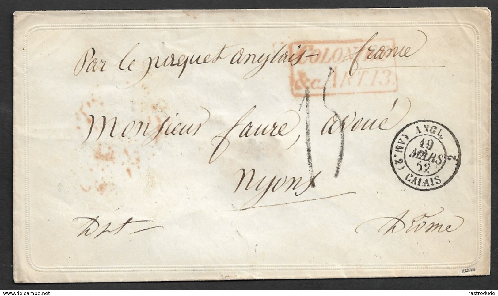 1852 - Mexico  Enveloppe "COLONIES & C. ART.13" - Vera Cruz Vers Nyons- Anglo French Postal Convention - 1801-1848: Précurseurs XIX