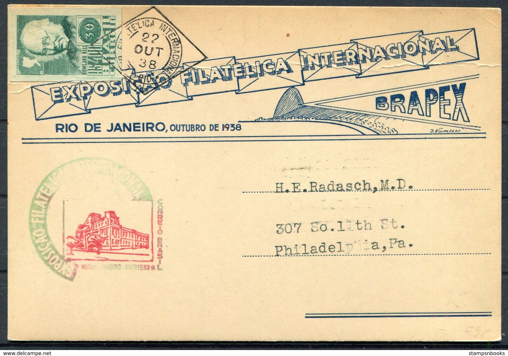 1938 Brazil 3 X BRAPEX Philatelic Congress Postcards . Roland Hill, Penny Black - Covers & Documents