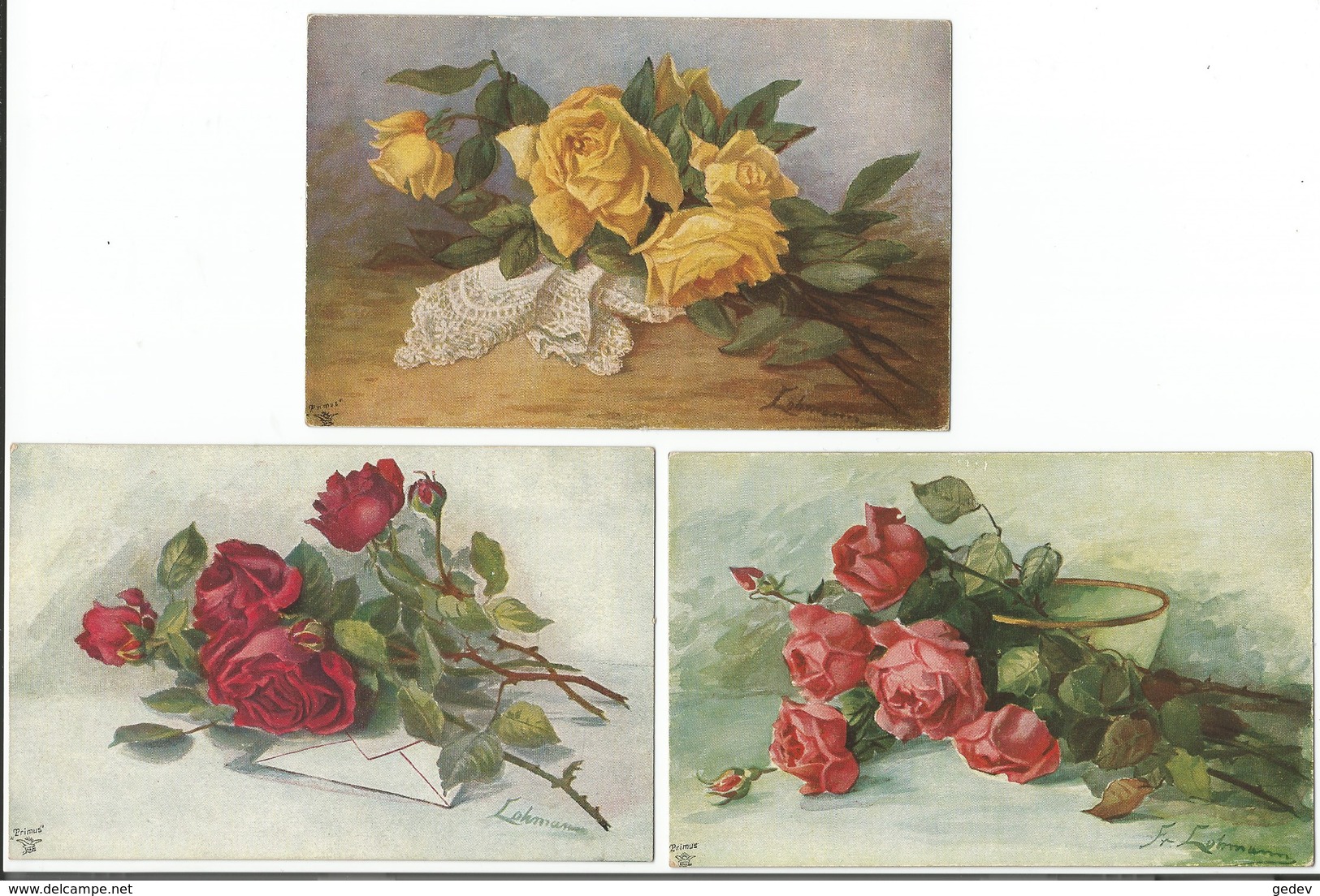 Bouquet De Roses Par Fr. Lohmann (3x 809) - Peintures & Tableaux