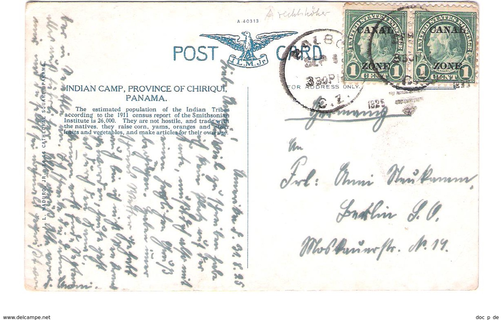 Panama - Indian Camp - Province Of Chiriqui - Old Card Posted With Stamp - 1929 - Panama