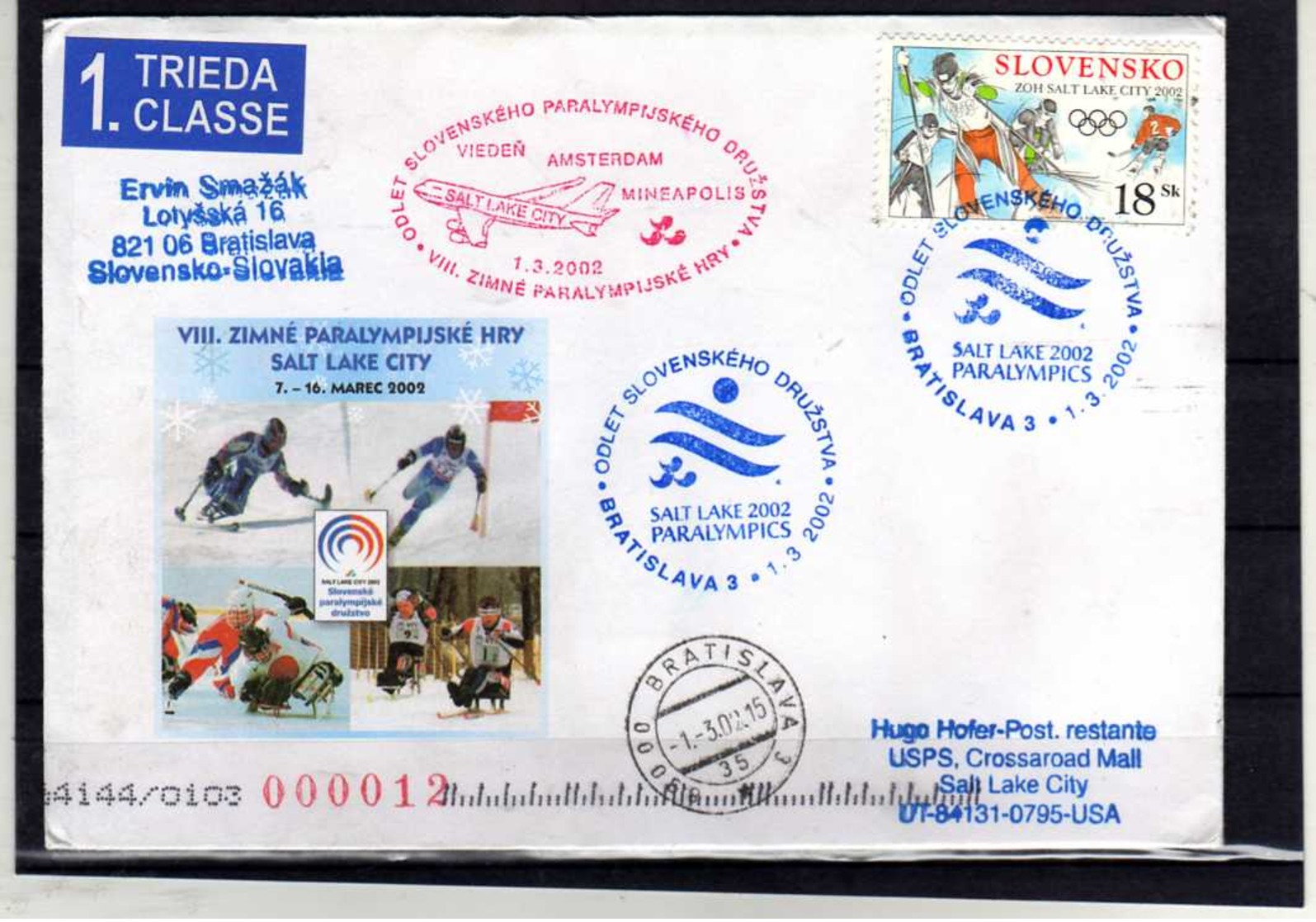 A297-SLOVAKIA -WINTER PARALYMPIJSKÉ HRY SALT LAKE CITY 2002 -SPECIAL COVER - Winter 2002: Salt Lake City - Paralympic