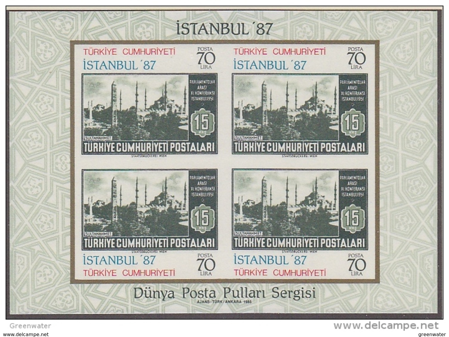 Turkey 1985 Istanbul '87 M/s ** Mnh (41284B) - Blokken & Velletjes