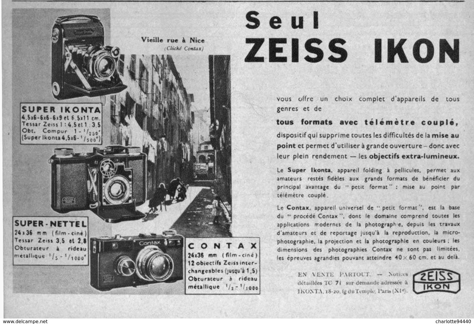 PUB  APPAREIL PHOTOGRAPHIQUE " ZEISS IKON "   1935 ( 1 ) - Appareils Photo