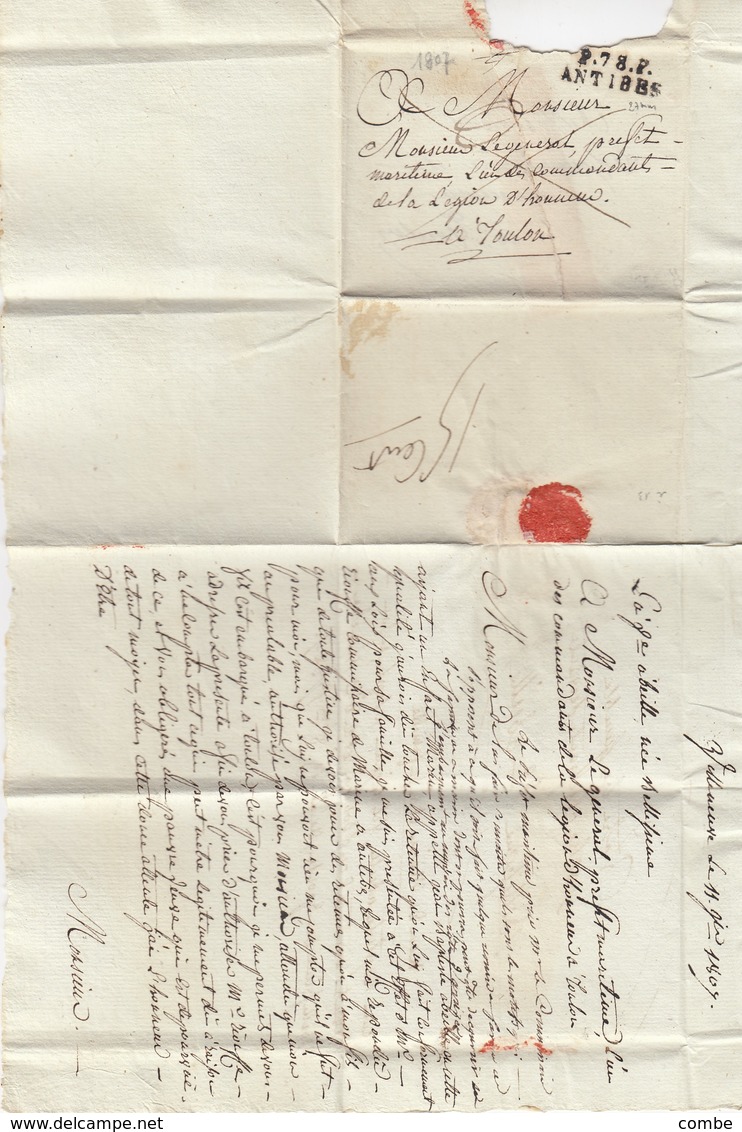 LETTRE. 11 SEPT 18O7. VAR. P.78.P./ANTIBES. ECRITE DE VILLENEUVE. POUR LE PREFET MARITIME TOULON  /  2 - 1801-1848: Précurseurs XIX