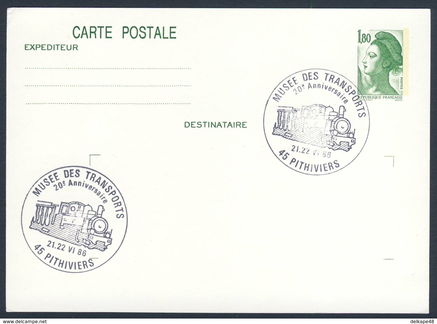 France Rep. Française 1986 Card / Karte / Carte - 20e Anniv. Musee Des Transport, Pitvihiers / Transportmuseum - Treinen