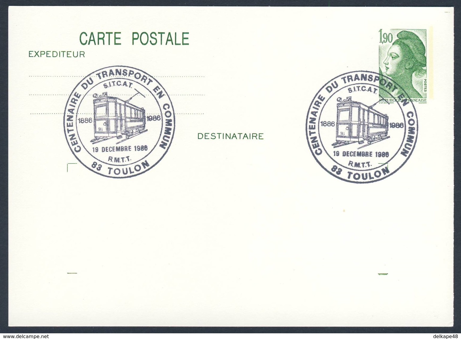 France Rep. Française 1986 Card / Karte / Carte - Cent. Du Transport En Commun - R.M.T.T. 1886-1986, Toulon - Treinen