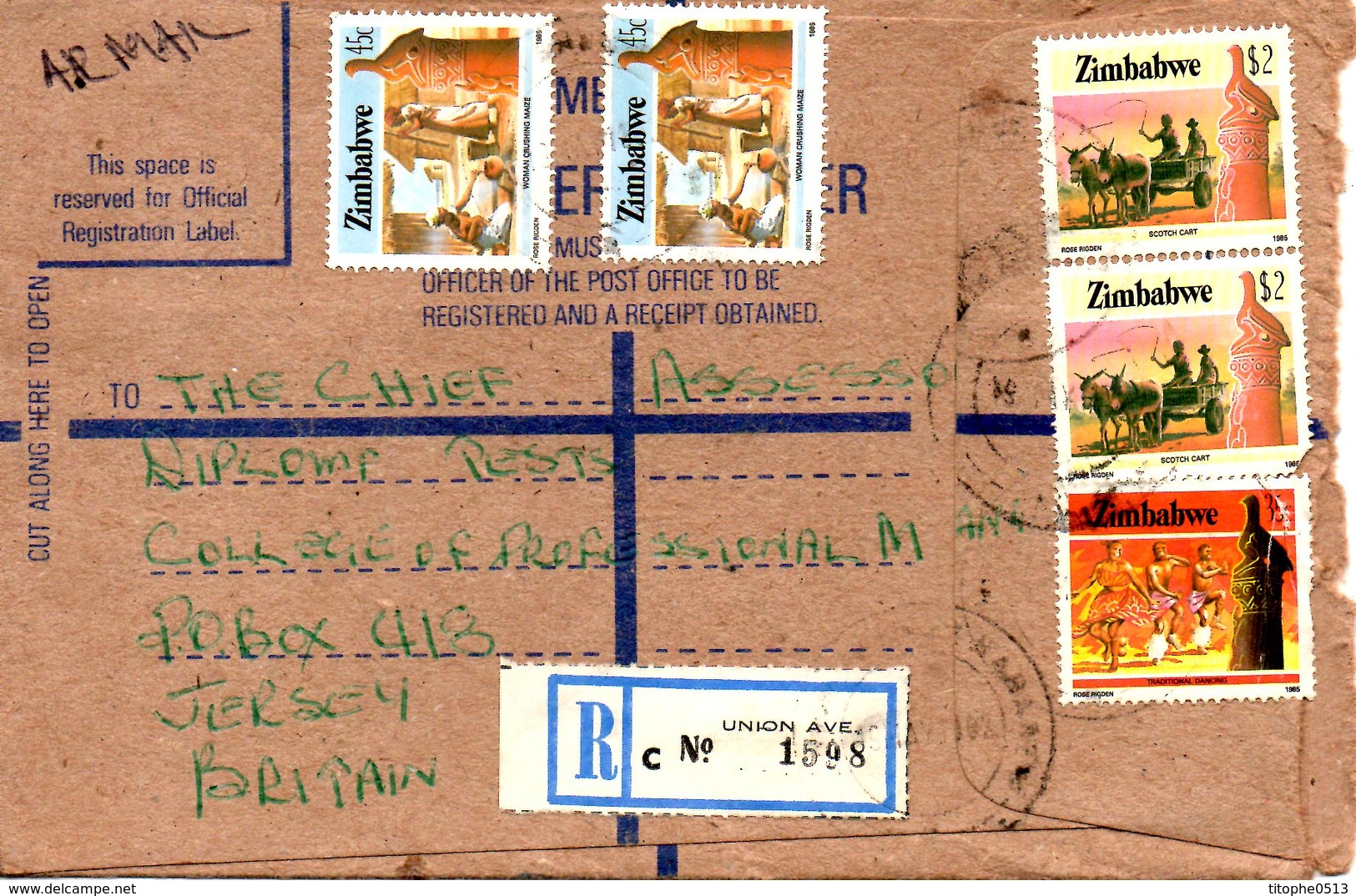 ZIMBABWE. N°103 De 1985 Sur Enveloppe Ayant Circulé. Mule. - Anes