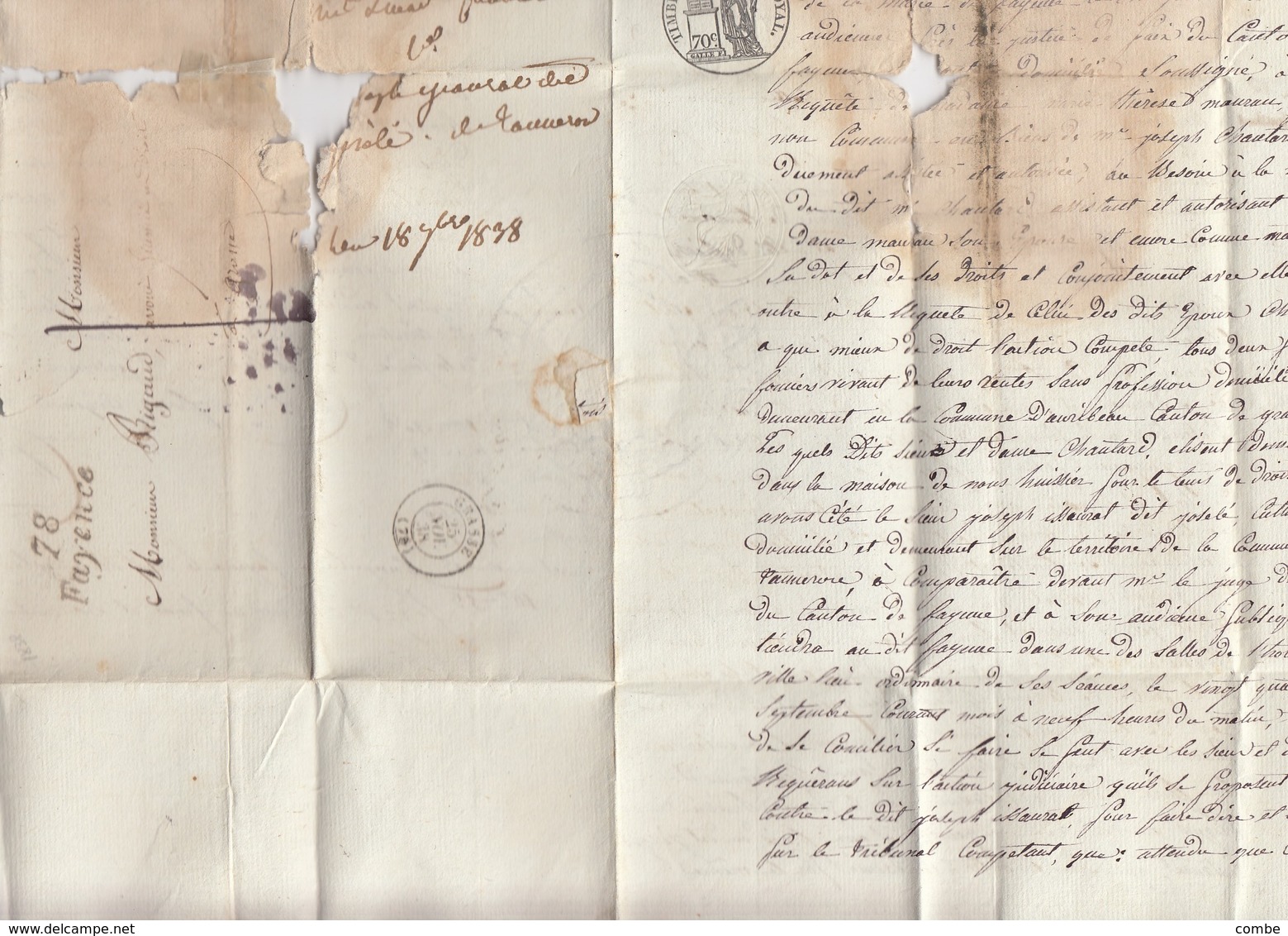 LETTRE.  18 NOV 38.  VAR. CURSIVES 78/FAYENCE. POUR GRASSE. TAXE PLUME 1/  2 - 1801-1848: Précurseurs XIX