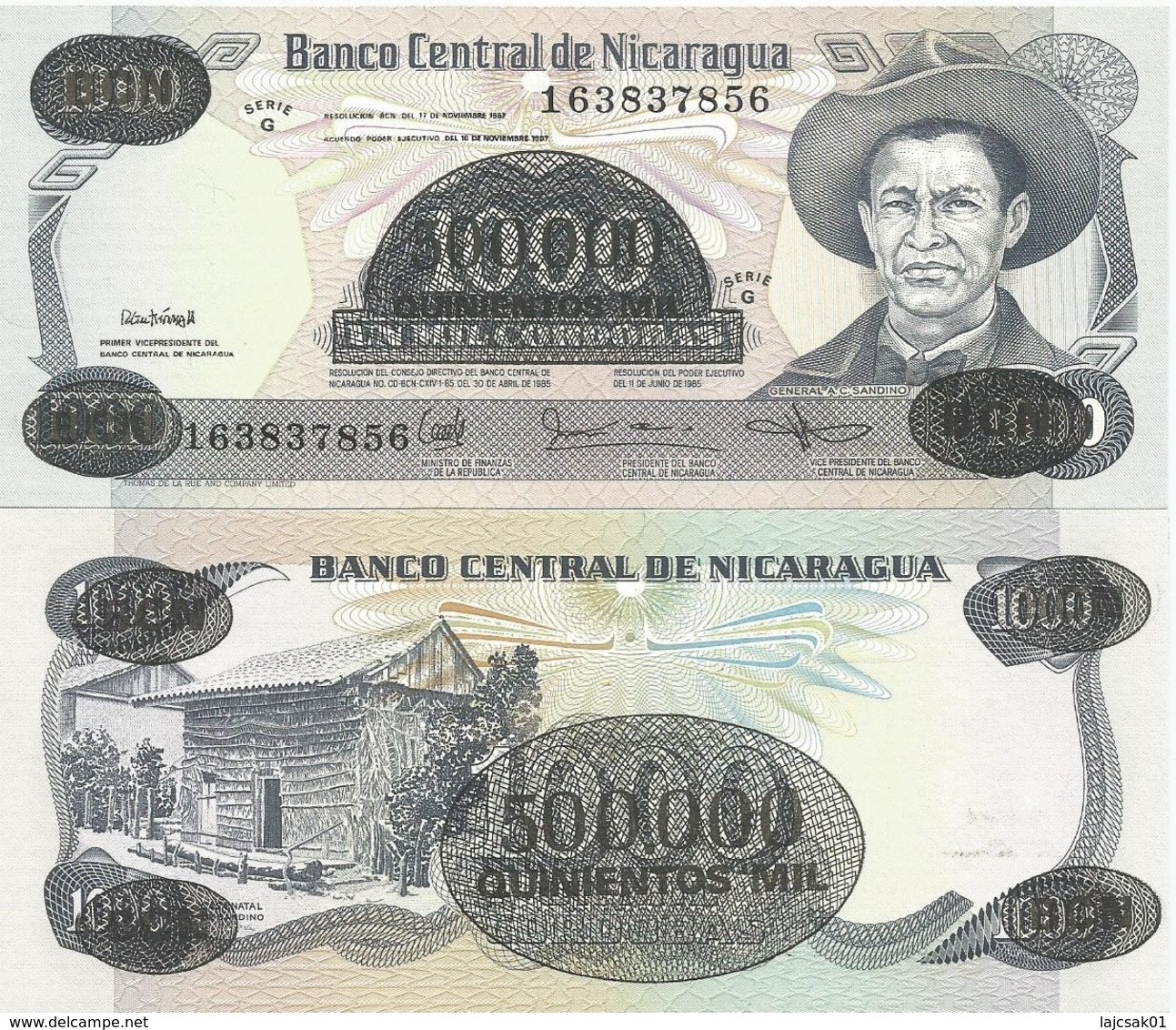 Nicaragua 500.000 Cordobas On 1000 1987. UNC P-150 - Nicaragua