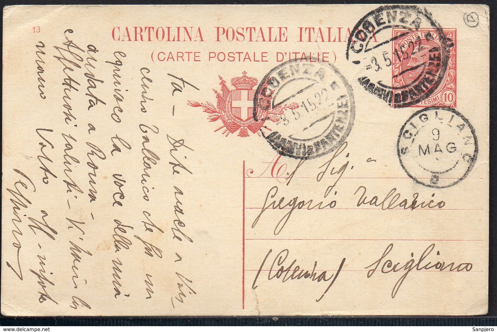ITALY ITALIA ITALIEN 1922. POSTCARD CARTOLINA POSTALE, SCIGLIANO COSENZA - Other & Unclassified