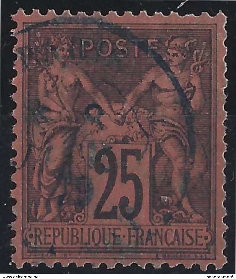 1876 Sage N°91 Obl 25c Noir Sur Rouge N/U Oblitération Dateur En Bleu...TTB - 1876-1898 Sage (Tipo II)